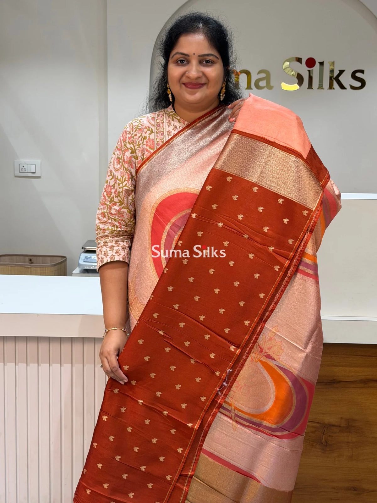 Tissue Rangkat UTurn Design Saree Brown Color