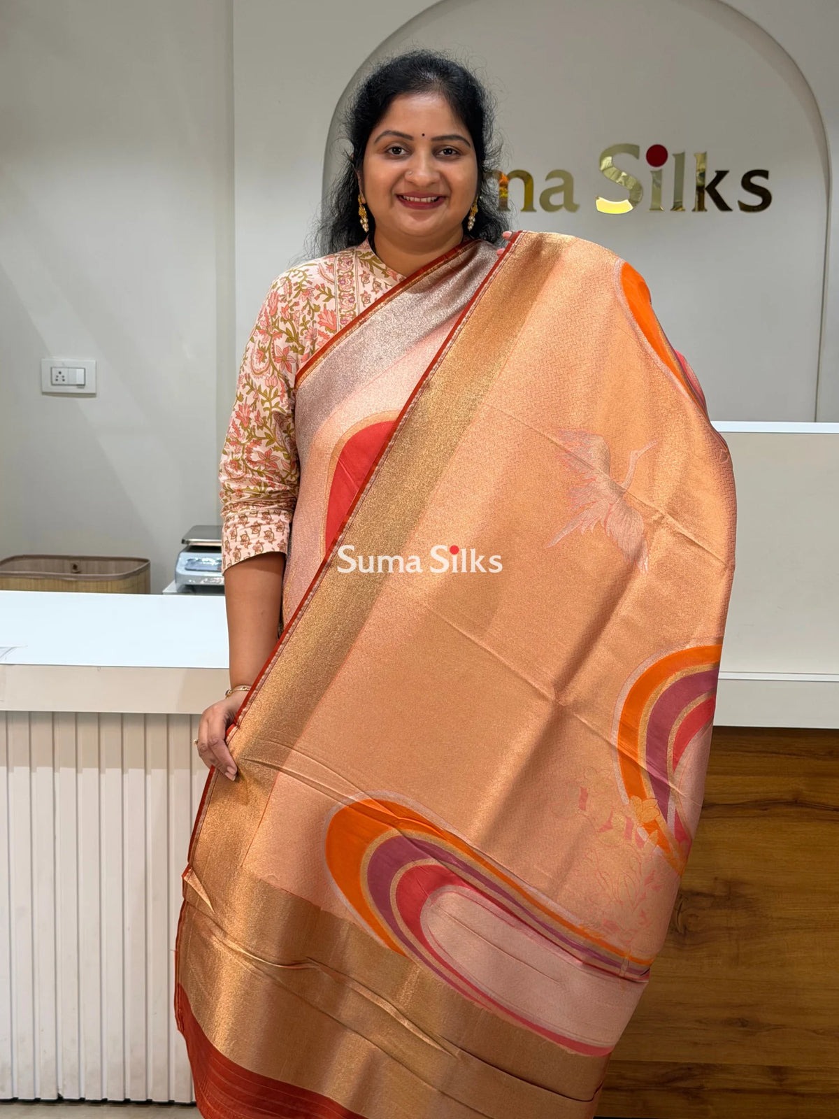 Tissue Rangkat UTurn Design Saree Brown Color