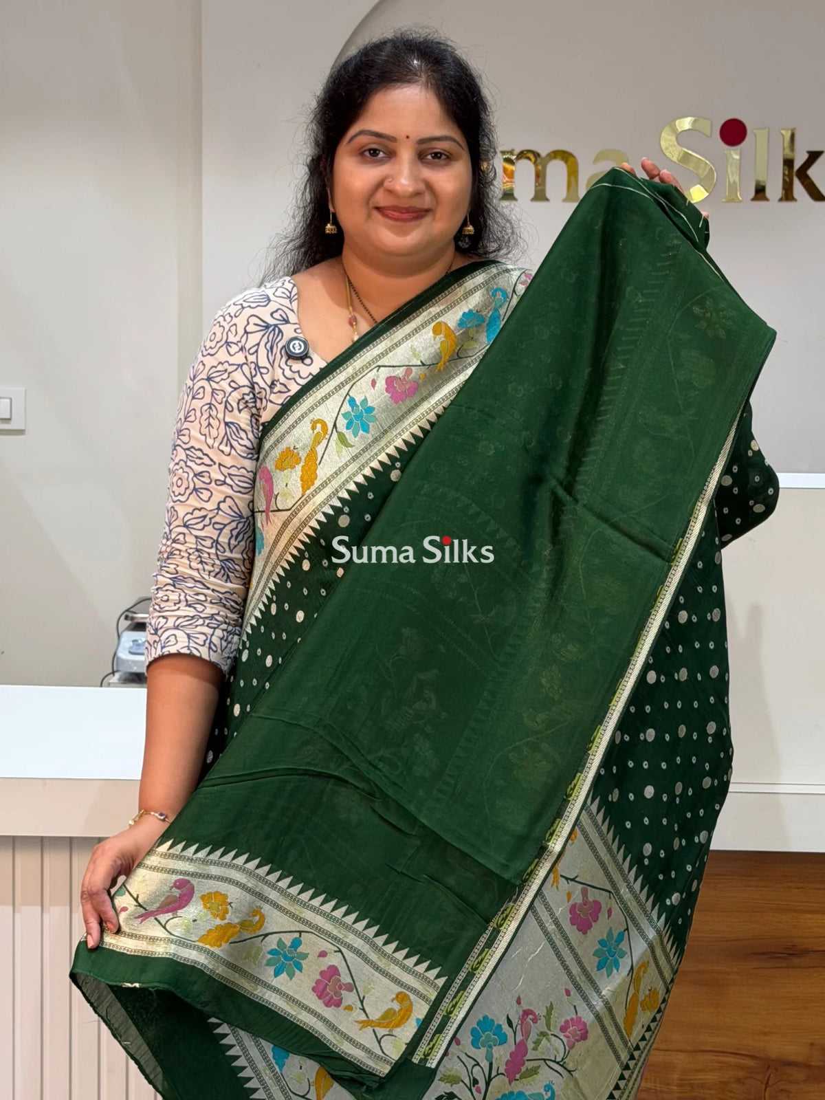 Moonga Tussar Georgette Saree Bottle Green Color