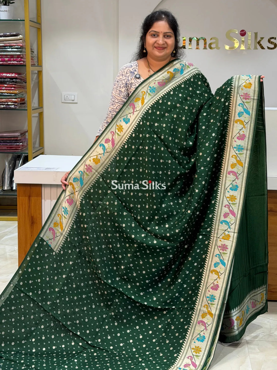Moonga Tussar Georgette Saree Bottle Green Color