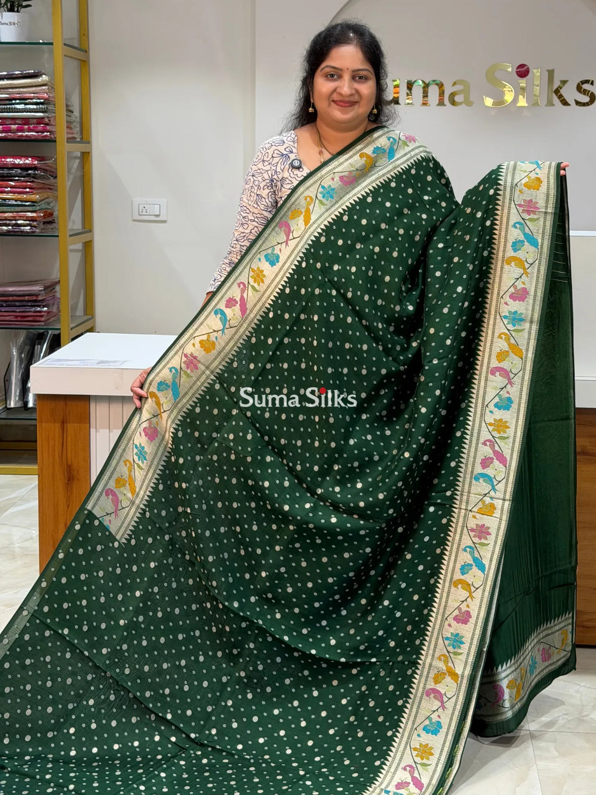 Moonga Tussar Georgette Saree Bottle Green Color