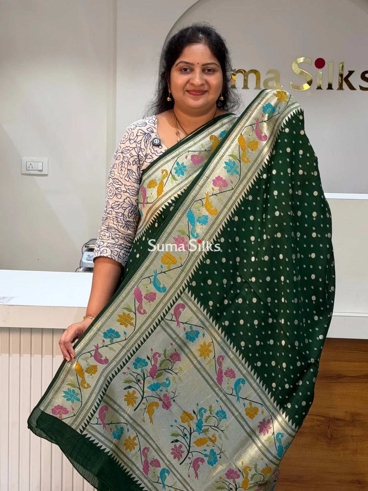 Moonga Tussar Georgette Saree Bottle Green Color