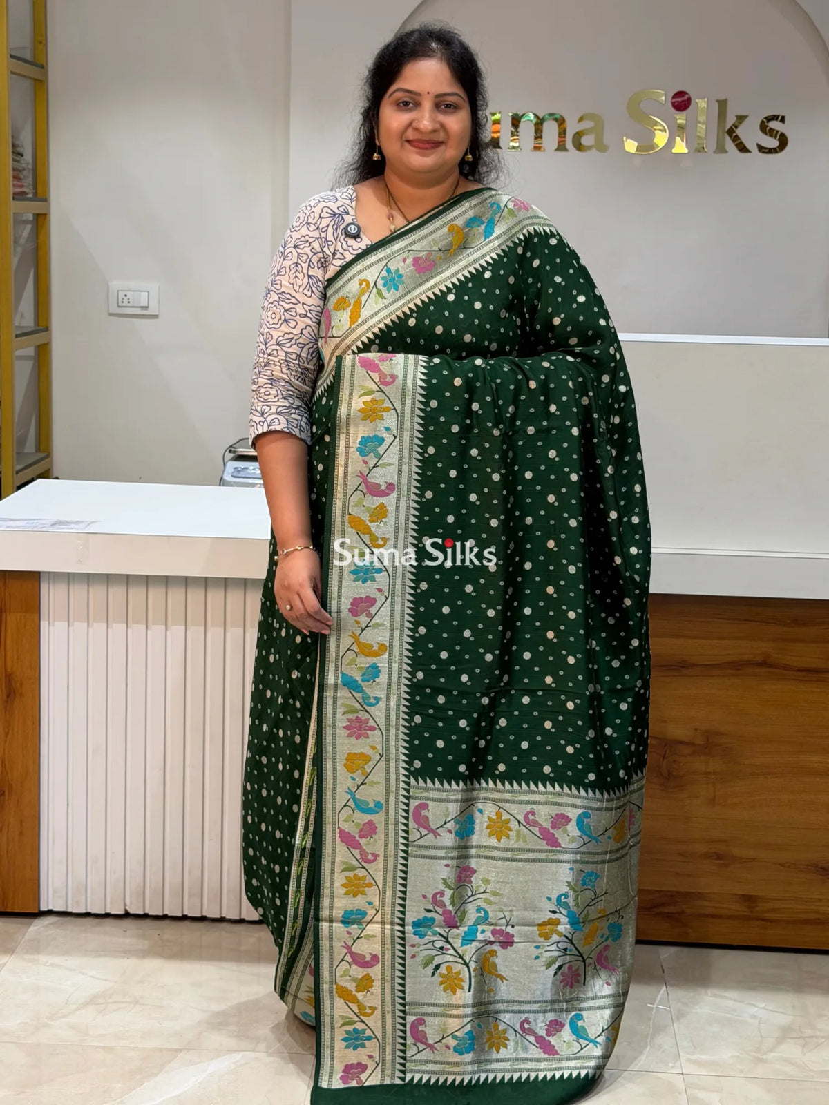 Moonga Tussar Georgette Saree Bottle Green Color