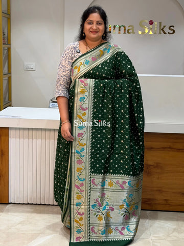 Moonga Tussar Georgette Saree Bottle Green Color