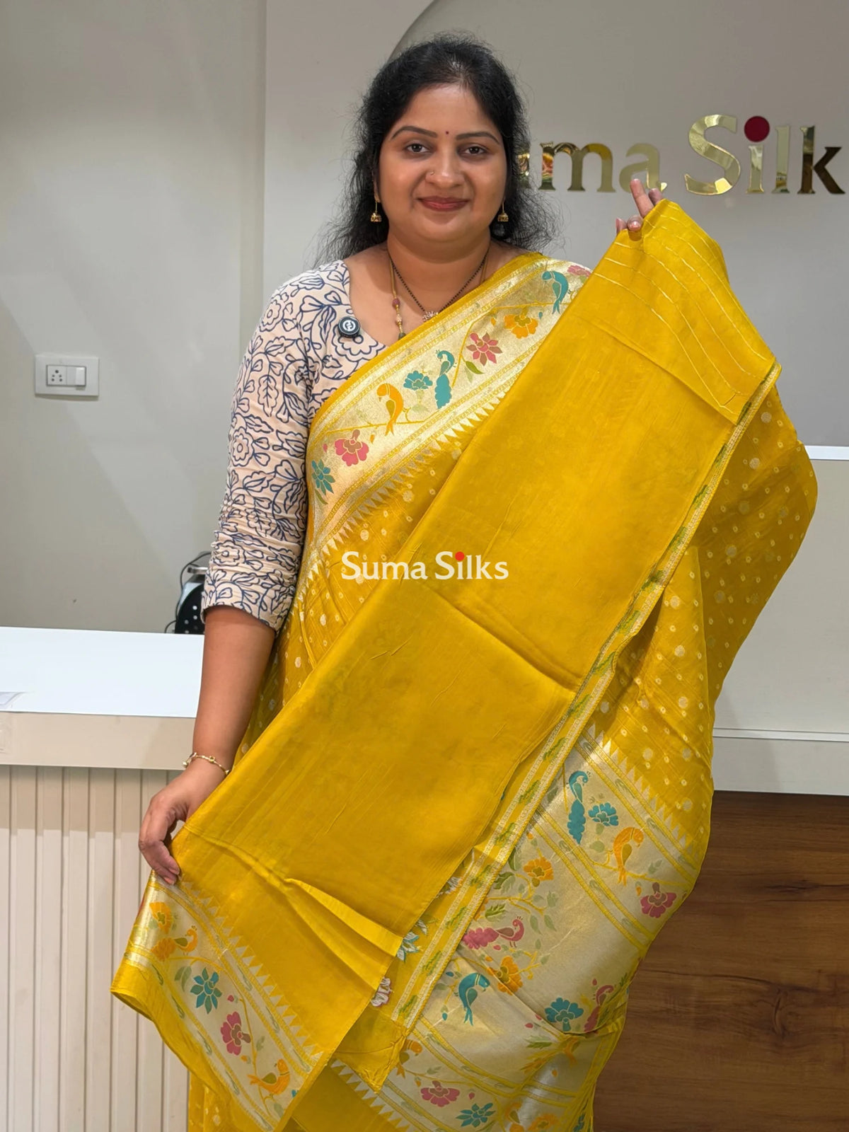 Moonga Tussar Georgette Saree Yellow Color