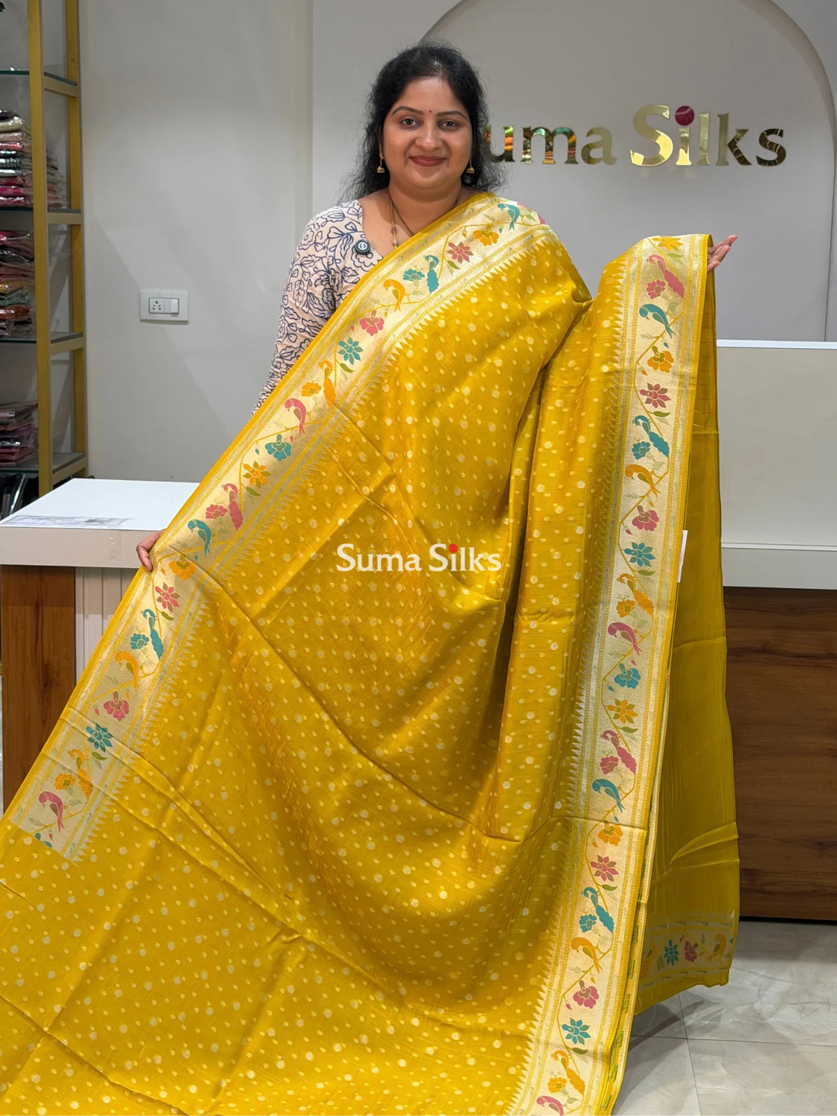 Moonga Tussar Georgette Saree Yellow Color