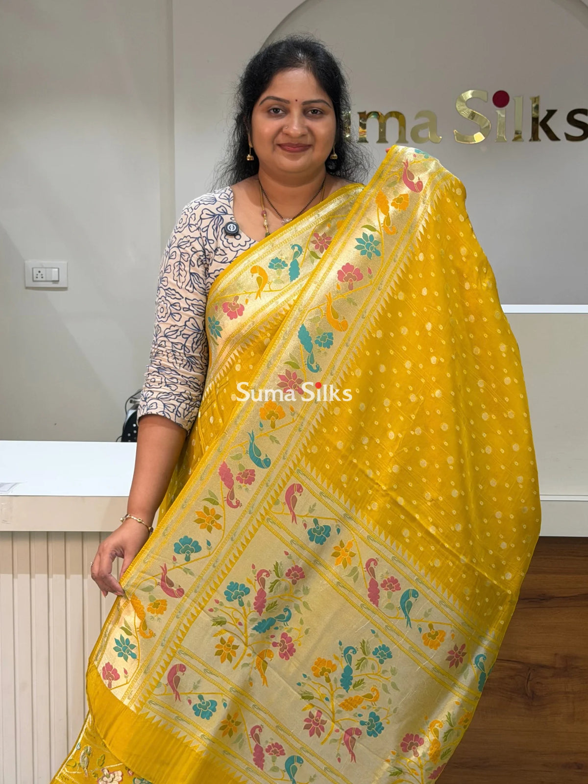 Moonga Tussar Georgette Saree Yellow Color
