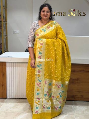 Moonga Tussar Georgette Saree Yellow Color